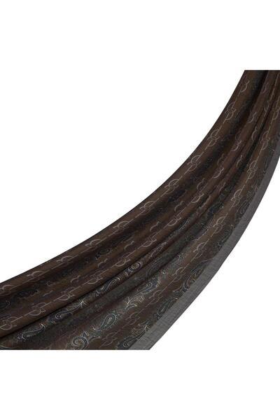 ipekevi Monogram Patterned Tencel Shawl 02891-Acı Brown Smoked