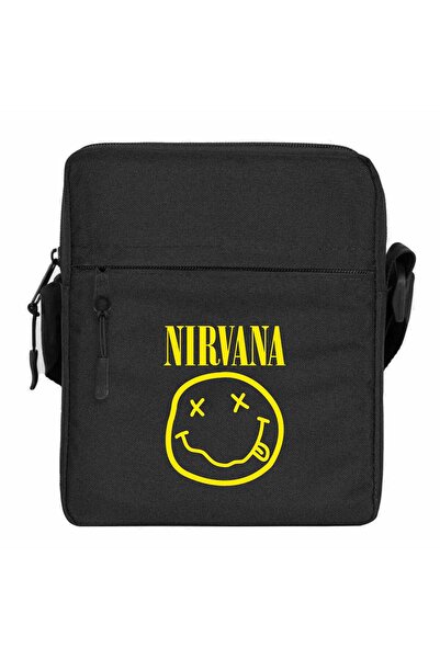 WAKHA حقيبة كتف بشعار نيرفانا لون أسود