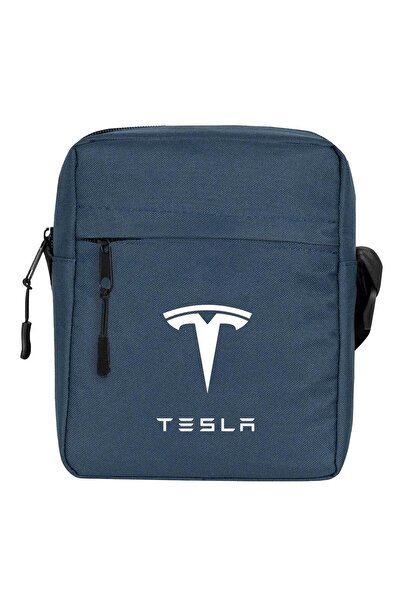 CrowsGate حقيبة كتف بشعار تسلا باللون الأزرق الداكن