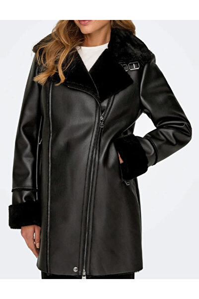 ONLY fur coat, black
