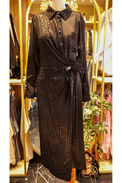 my312 Siyah Renk Bağlama Broşlu Elbise