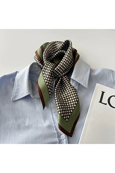 Accessories Hei Green Brown Patterned Stylish Silk-Look Square Scarf Foulard Women's Accessory
