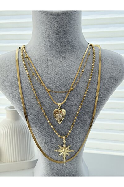 Enfes Takı 316 ÇELİK 14K GOLD ÇOKLU KOLYE