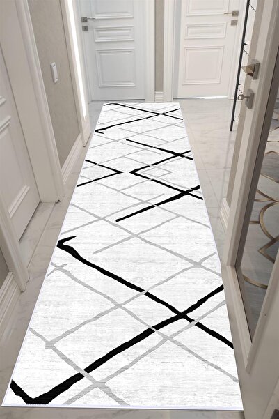 VOPTEKS Gri Halı Yolluk Makinede Yıkanabilir Halı Kaymaz Taban Halı