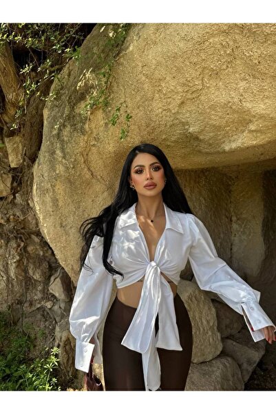 aytenli Cămașă mini poplin cu mâneci bufante și manșete cu șireturi