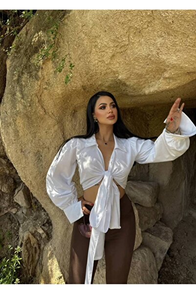 aytenli Double Breasted Tie Cuff Balloon Sleeve Mini Poplin Shirt