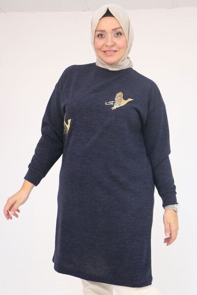 Eslina 58143 Μεγάλο μέγεθος με χαμηλά μανίκια αξεσουάρ Mir Tunic - Navy Blue