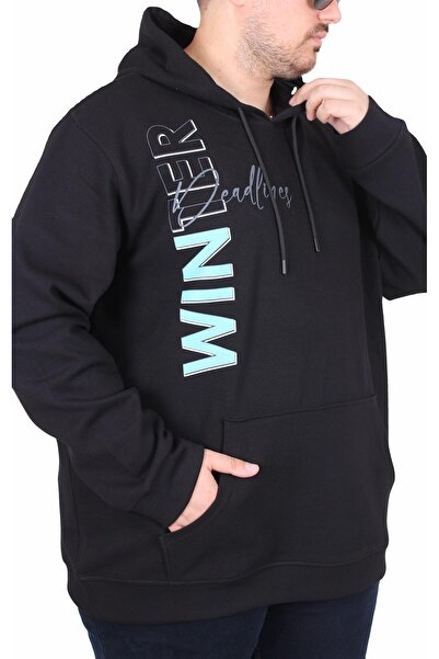 Starbattal Μεγάλο μέγεθος με κουκούλα Sweat Double Face Winter 25700 ΜΑΥΡΟ