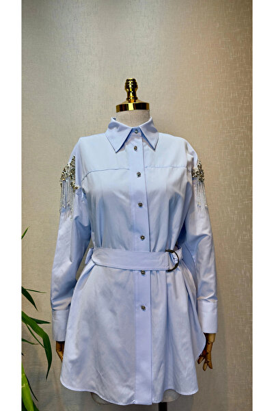 my312 Mavi Kolları İşlemeli Tunik