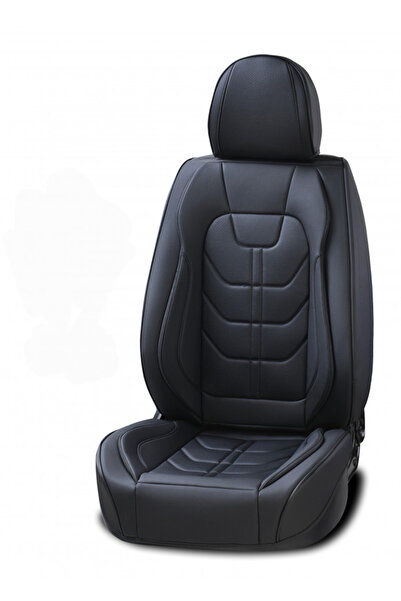 DELUXETUNING Set of car seat covers, black eco-leather with black perforated ...