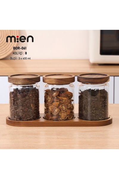 MİEN AKASYA KAPAKLI CAM KAVANOZ 600ML AKASYA STANDLI KAVANOZ