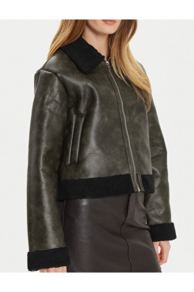 PIECES fur coat, khaki