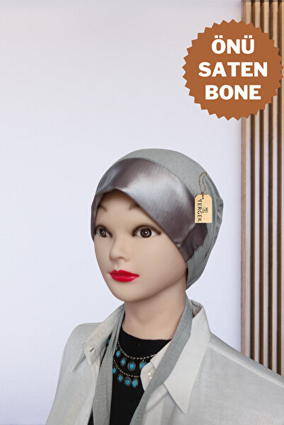 Tergek Satin Lace-Up Stylish Bonnet Gray, Adjustable Hijab Scarf Shawl Turban Bonnet with Back Lace-Up