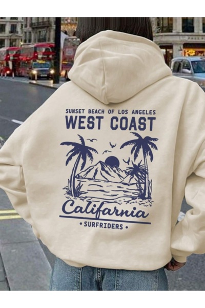 AFROGİYİM Unisex Weatcoast Printed Hooded Sweatshirt with 2 Threads