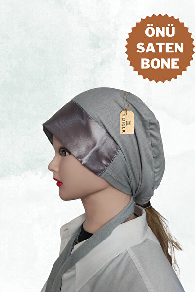 Tergek Satin Lace-Up Stylish Bonnet Gray, Adjustable Hijab Scarf Shawl Turban Bonnet with Back Lace-Up
