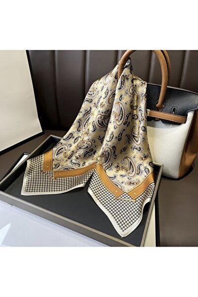 Accessories Hey Mink Color Orange Patterned Stylish Silk Look Square Scarf Foulard Women's Accessory