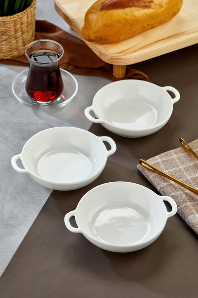 Le Paon 3’lü Porselen Kulplu Yuvarlak Sunum ve Meze Kasesi Seti 15x12x3,5 cm – Şık Servis