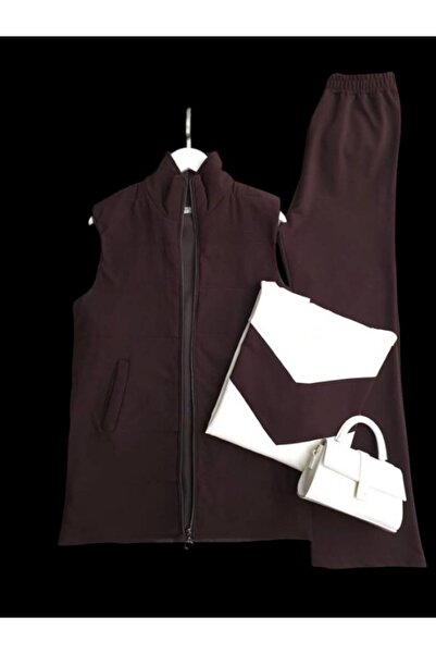 ŞAHİN TESETTÜR GİYİM İÇİ ELYAF ASTARLI YELEK GARNİLİ TUNİK PANTOLON ÜÇLÜ TAKI...