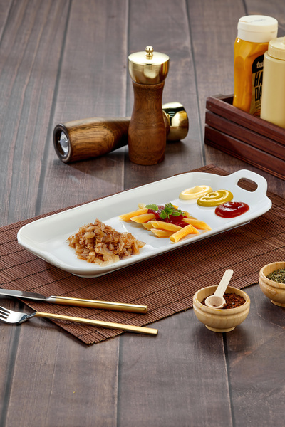 Le Paon Porselen Dikdörtgen Sunum ve Servis Tabağı 36,5x16x4 cm – Şık Kahvaltı ve Meze