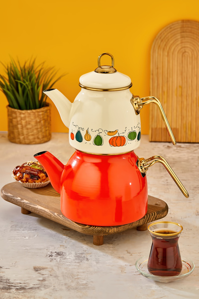 Home Midi Pumpkin Patterned Enamel Teapot Set