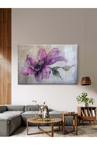 ESLEM MOR ÇİÇEK - YAĞLI BOYA GÖRÜNÜMLÜ - BASKI KANVAS TABLO