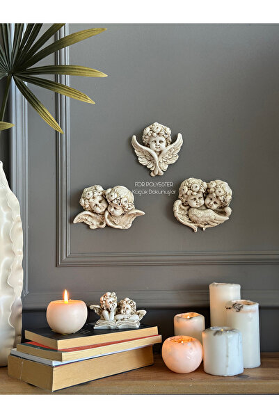 FOR POLYESTER Küçük Dokunuşlar Duvar Meleği 3’lü Biblo Takım Beyaz /Aksesuar/...