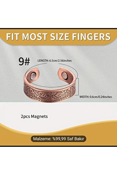 ORGANICYOU Donguan Copper Magnetic Jewelry Set, Hypoallergenic Solid Copper Bracelet and Ring for Men