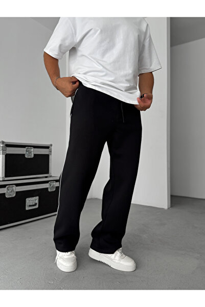 BYBASICMAN Μαύρο PM Κεντημένο Σωληνωτό Πόδι επένδυση fleece Φόρμα PM-11