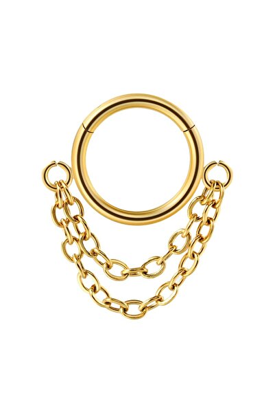 MORNEVA Cerrahi Çelik Zincir Sallantılı Klipsli Tam Halka Helix Conch Piercingi (1 Adet)