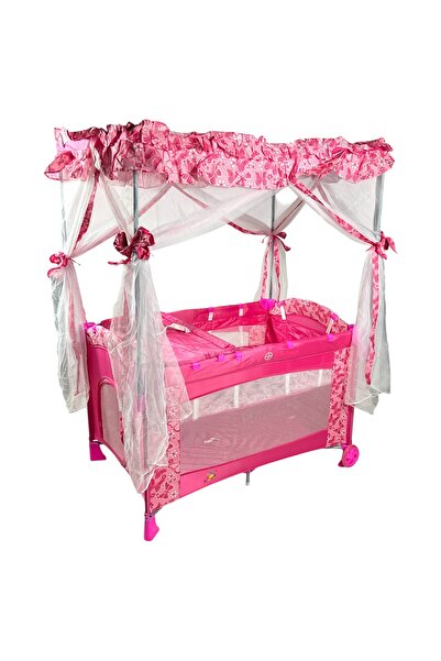 ALBADER 2-in-1 Baby Crib and Playpen with Large Umbrella-Style Canopy, Mosquito Net, Convertible Toddler Bed