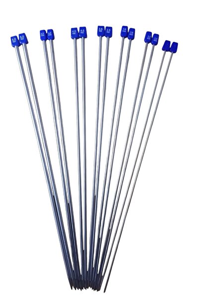 ATMACA TUHAFİYE Set de frigărui din titan inoxidabil lucios cu plasă lungă 35 cm 2-2,5-3-3,5-4-4,5-5 mm număr (set de șosete de 7)