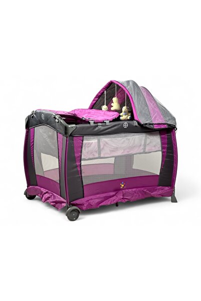 ALBADER Two-Level Baby Playpen, Baby Crib & Playpen with Canopy and Mosquito Net, Foldable Portable Baby Bed