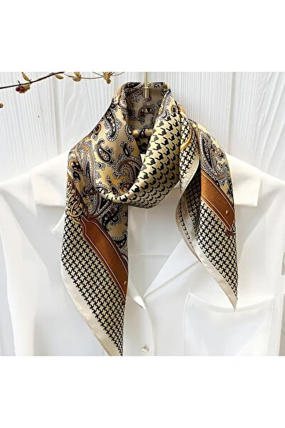 Accessories Hey Mink Color Orange Patterned Stylish Silk Look Square Scarf Foulard Women's Accessory