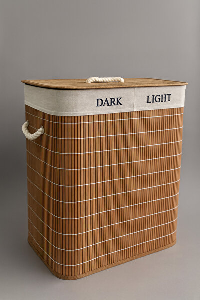 House Bird Bambu Kirli Çamaşır Sepeti Çift Hazneli İki Bölmeli