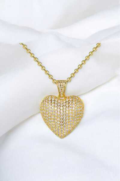 henahera accessory zirkon taşlı kalpli çelik kolye