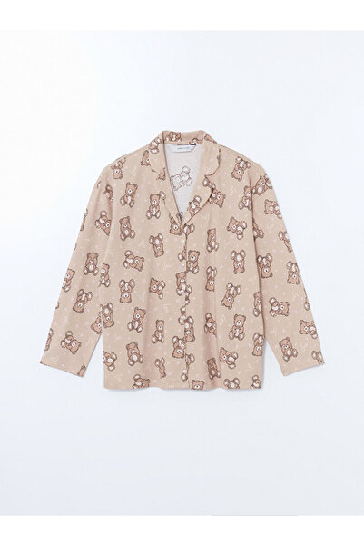 LC Waikiki Beige Shirt Collar Printed Women's Pajama Top