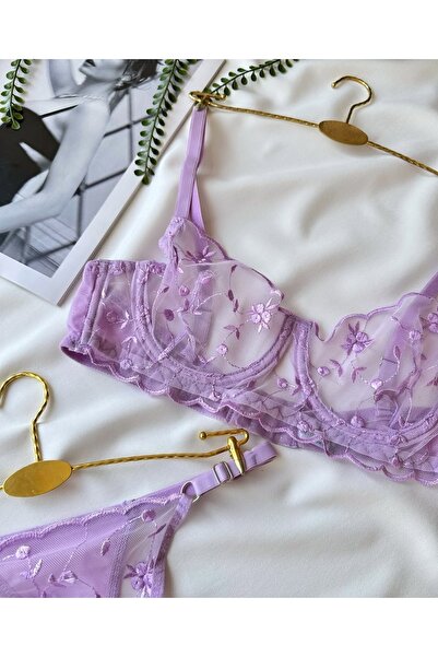 Freya Kadın Transparan Dantelli Tanga Külotlu Sütyen Takım