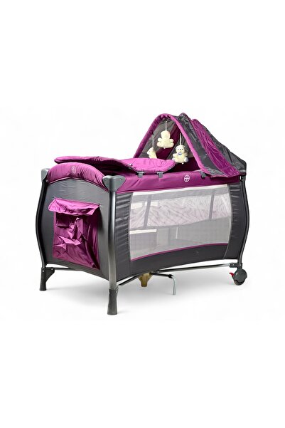 ALBADER Baby Crib and Playpen with Canopy and Mosquito Net, Two-Level Baby Playpen, Foldable Baby Bed