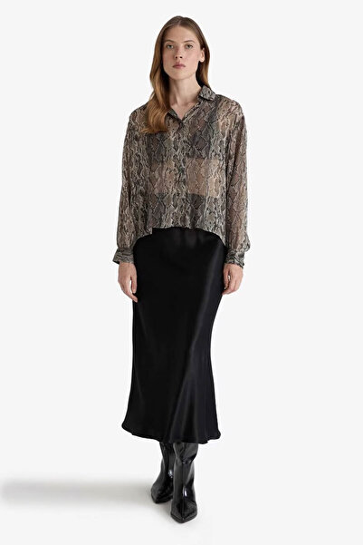 DeFacto A Крій Нормальний Талія Сатин Міді Чорна Жіноча спідниця B1867AX/BK27