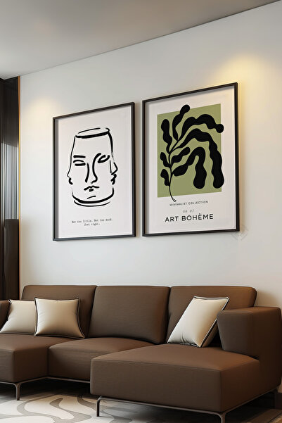 Basquiart Μποέμικο μινιμαλιστικό σετ 2 αφισών με μαύρο πλαίσιο, Σετ ζωγραφική...