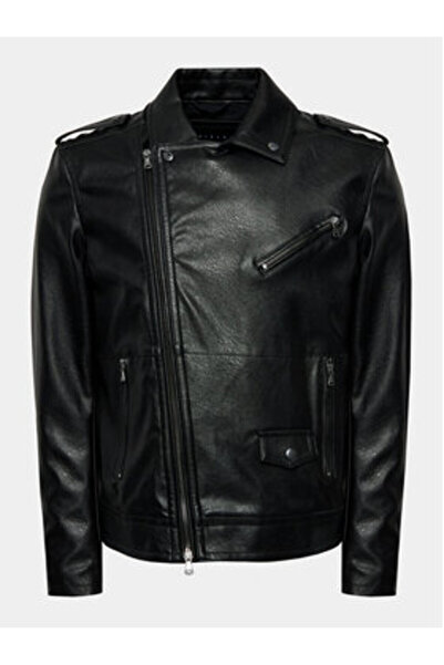 Sisley Ανδρικό μπουφάν από δερματίνη 21DYSN02G Μαύρο