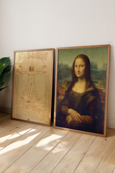 Basquiart Poster înrămat în lemn Leonardo da Vinci, set de 2 piese, set de pi...