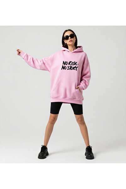 Bheka Concept هوديي كبير الحجم مطبوع عليه نصًا من No Risk No Story