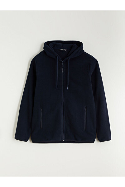 LC Waikiki Lacivert Kapüşonlu Uzun Kollu Polar Erkek Fermuarlı Sweatshirt