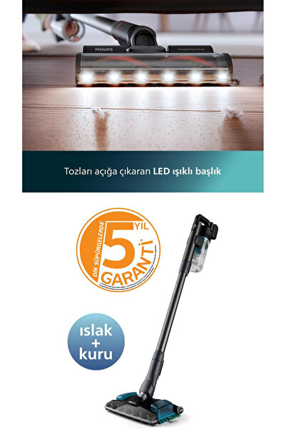 Philips Techx Güçlü 8000 Serisi Aqua Plus Kablosuz Dik Süpürge, 25.2 V, Islak+Kuru,YENİ+Led Başlıklı