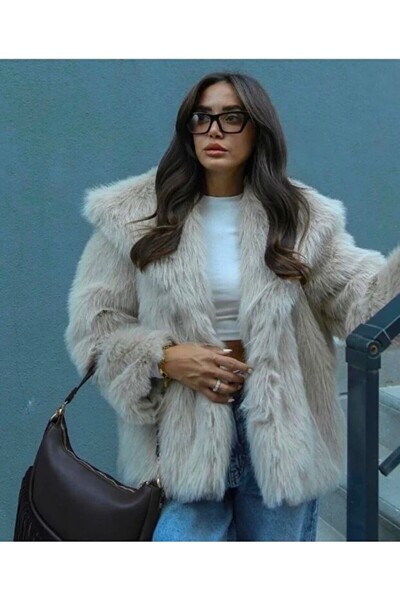 rengamoda Γυναικείο παλτό από μαλακό γούνινο κοντό γούνινο παλτό