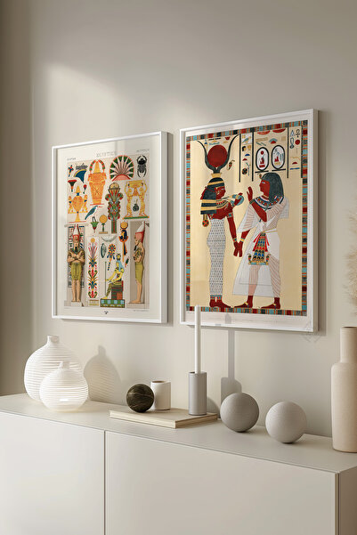 Basquiart Egiptul Antic, set de 2 postere cu ramă albă, set de picturi nr:24