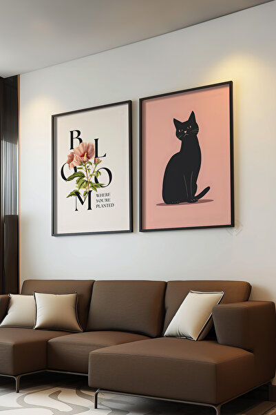 Basquiart Set de pisică postere cu ramă neagră din 2 piese, set de picturi nr:7