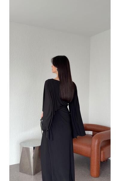 HAZELANNA Yarasa Kol Siyah Elbise