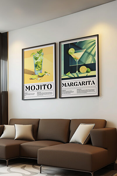 Basquiart Kokteyl 2'li Siyah Çerçeveli Poster, Tablo Seti No:32
